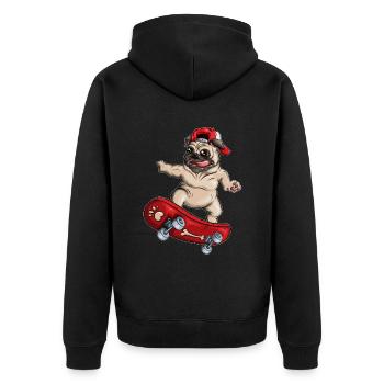 Skateboard Mops Motiv Hunderasse Hundehalter Möpse - Unisex Premium Bio Zip Hoodie - Schwarz - Hinten - Nico (187cm)