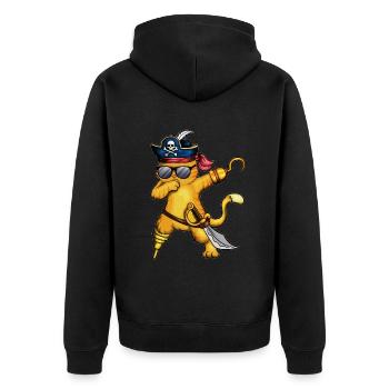 Piraten Katze Piratenkostüm Kater Skelett Fisch - Unisex Premium Bio Zip Hoodie - Schwarz - Hinten - Nico (187cm)