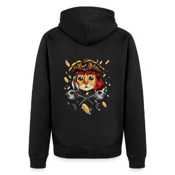 Piraten Katze Piratenkostüm Kater Skelett Fisch - Unisex Premium Bio Zip Hoodie - Schwarz - Hinten - Nico (187cm)