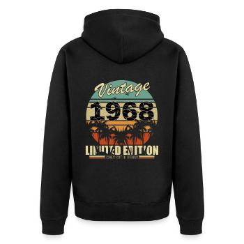 Jahrgang 1968 - Unisex Premium Bio Zip Hoodie - Schwarz - Hinten - Nico (187cm)