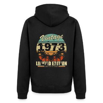 1973 Jubiläum 1973 Jahrgang 1973 Jahrgang 1973 - Unisex Premium Bio Zip Hoodie - Schwarz - Hinten - Nico (187cm)