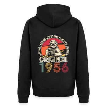 1956 Birthday vintage vintage sloth gift - Unisex Premium Organic Zip Hoodie - black - Back - Nico (187cm)