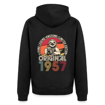 1957 Birthday vintage vintage sloth gift - Unisex Premium Organic Zip Hoodie - black - Back - Nico (187cm)