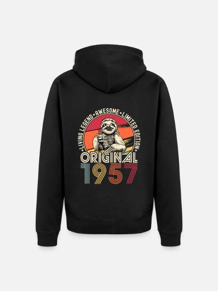 1957 Birthday vintage vintage sloth gift - Unisex Premium Organic Zip Hoodie - black