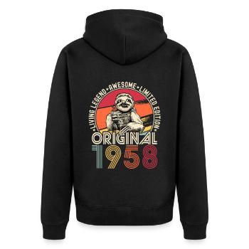 1958 Birthday vintage vintage sloth gift - Unisex Premium Organic Zip Hoodie - black - Back - Nico (187cm)