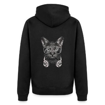 Cat with headphones and cool sunglasses - Unisex Premium Organic Zip Hoodie - black - Back - Nico (187cm)