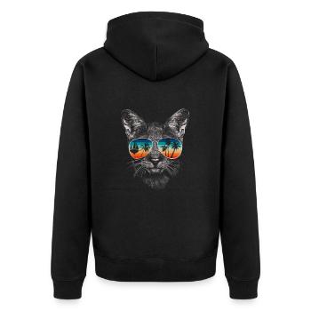 Katze mit cooler Sonnen Brille für Urlauber - Unisex Premium Bio Zip Hoodie - Schwarz - Hinten - Nico (187cm)