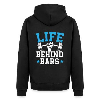 Life Behind Bars Trainer Weightlifting Fitnesses - Unisex Premium Organic Zip Hoodie - black - Back - Nico (187cm)