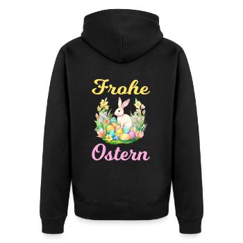 Frohe Ostern Hase Osterei für einen Osterhasen - Unisex Premium Bio Zip Hoodie - Schwarz - Hinten - Nico (187cm)