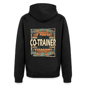 Assistenztrainer Co-Trainer Trainer - Unisex Premium Bio Zip Hoodie - Schwarz - Hinten - Nico (187cm)