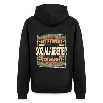 Sozialarbeiter Held Aufgaben Sozialpädagoge Beruf - Unisex Premium Bio Zip Hoodie - Schwarz - Hinten - Nico (187cm)