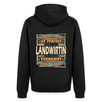Landwirtin Traktor Frau Geschenk - Unisex Premium Bio Zip Hoodie - Schwarz - Hinten - Nico (187cm)