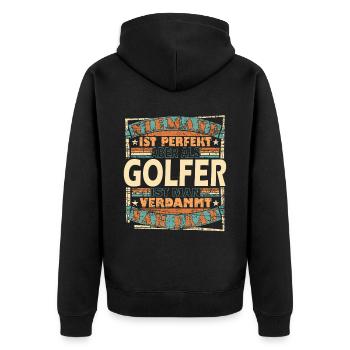Golf Golfer Golfschläger Golfball Geschenk - Unisex Premium Bio Zip Hoodie - Schwarz - Hinten - Nico (187cm)