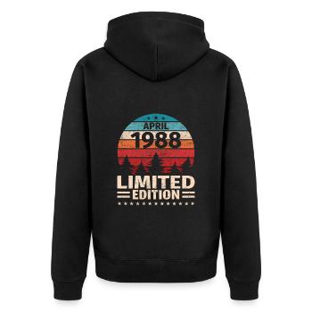 35. Geburtstag April Jahrgang 1988 Vintage - Unisex Premium Bio Zip Hoodie - Schwarz - Hinten - Nico (187cm)