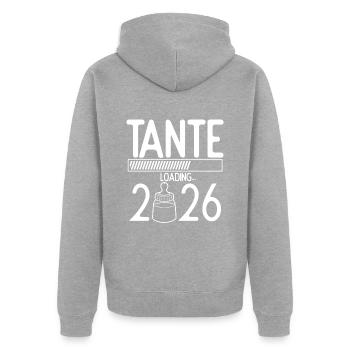 Tante Loading 2026 Babyankündigung Geburt Beste Ta - Unisex Premium Bio Zip Hoodie - Grau meliert - Hinten - Nico (187cm)