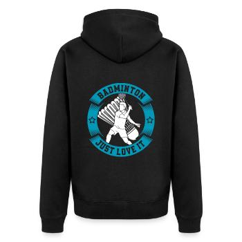 Badminton Just Love It Shuttlecock Racquet Sport - Unisex Premium Organic Zip Hoodie - black - Back - Nico (187cm)