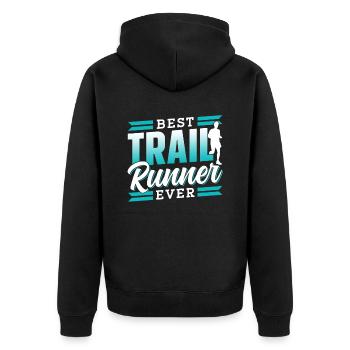 Bester Trail Runner Aller Zeiten Running Traillauf - Unisex Premium Bio Zip Hoodie - Schwarz - Hinten - Nico (187cm)