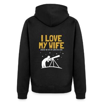 I love my Wife Astronomy Sternenhimmel Kosmologe - Unisex Premium Bio Zip Hoodie - Schwarz - Hinten - Nico (187cm)