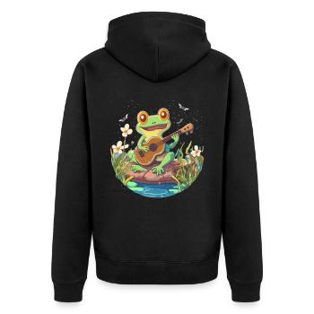 Countryside Guitarist Frog Cottagecore Aesthetic - Unisex Premium Bio Zip Hoodie - Schwarz - Hinten - Nico (187cm)