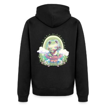 Cute Cottagecore Banjoist Frog Mushroom Pastel Aca - Unisex Premium Bio Zip Hoodie - Schwarz - Hinten - Nico (187cm)