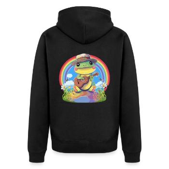 Kawaii Cottagecore Frog Playing Banjo Pastel Rainb - Unisex Premium Bio Zip Hoodie - Schwarz - Hinten - Nico (187cm)