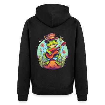 Cottagecore Steampunk Guitarist Frog Dark Academia - Unisex Premium Organic Zip Hoodie - black - Back - Nico (187cm)