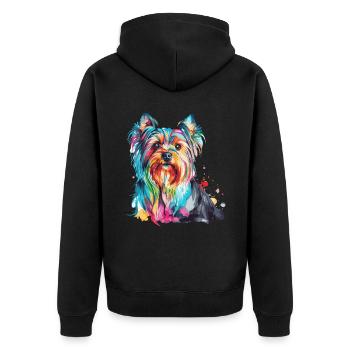 Watercolor Yorkshire Terrier Colorful Yorkie Dog L - Unisex Premium Bio Zip Hoodie - Schwarz - Hinten - Nico (187cm)