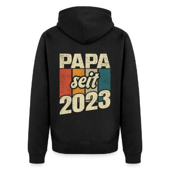 Papa Geschenk Papa 2023 Vater - Unisex Premium Bio Zip Hoodie - Schwarz - Hinten - Nico (187cm)