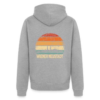 Wiener Neustadt - Unisex Premium Bio Zip Hoodie - Grau meliert - Hinten - Nico (187cm)