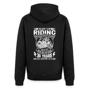 Don't Stop Riding Motorcycle 30th Birthday - Unisex Premium Bio Zip Hoodie - Schwarz - Hinten - Nico (187cm)