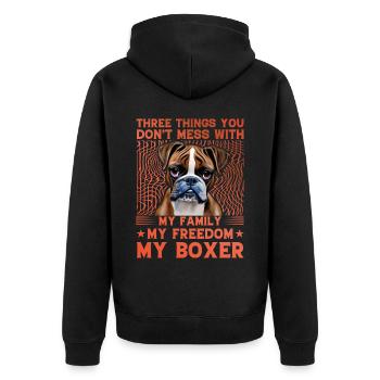 Three things you don't mess with - Unisex Premium Organic Zip Hoodie - black - Back - Nico (187cm)