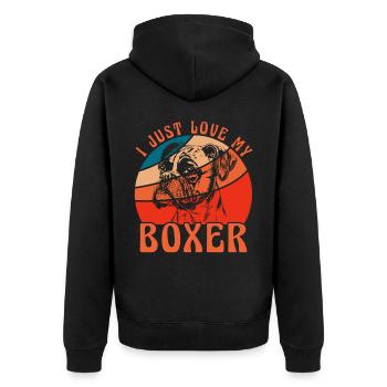 I just love my Boxer - Unisex Premium Bio Zip Hoodie - Schwarz - Hinten - Nico (187cm)