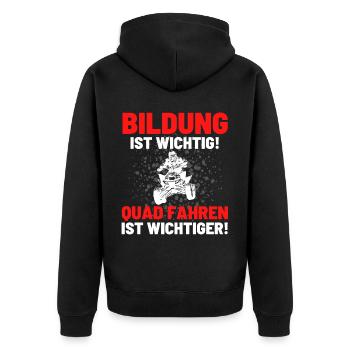Quad Spruch BILDUNG IST WICHTIG QUAD FAHREN AUCH! - Unisex Premium Bio Zip Hoodie - Schwarz - Hinten - Nico (187cm)