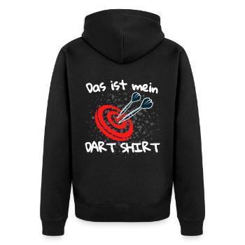 Das ist mein Dart Shirt! Dart Dartspieler Darts - Unisex Premium Bio Zip Hoodie - Schwarz - Hinten - Nico (187cm)