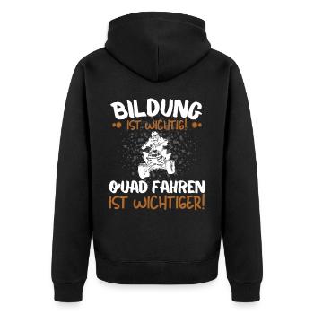 Quad Spruch BILDUNG IST WICHTIG QUAD FAHREN AUCH! - Unisex Premium Bio Zip Hoodie - Schwarz - Hinten - Nico (187cm)