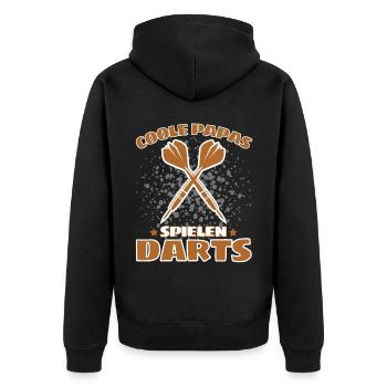 COOLE PAPAS SPIELEN DARTS! Dart Dartspieler Papa - Unisex Premium Bio Zip Hoodie - Schwarz - Hinten - Nico (187cm)