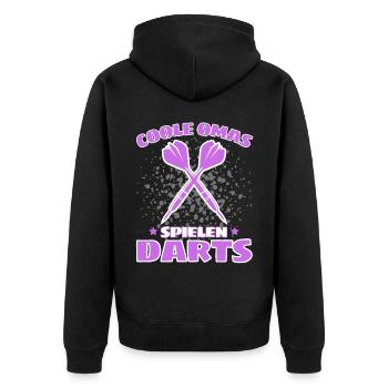 COOLE OMAS SPIELEN DARTS! Dart Dartspieler Oma - Unisex Premium Bio Zip Hoodie - Schwarz - Hinten - Nico (187cm)