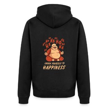 Laughing Meditation Buddha Design for Laughter Yoga - Unisex Premium Organic Zip Hoodie - black - Back - Nico (187cm)