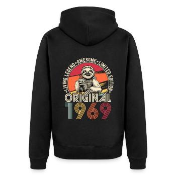 1969 Birthday vintage vintage sloth gift - Unisex Premium Organic Zip Hoodie - black - Back - Nico (187cm)