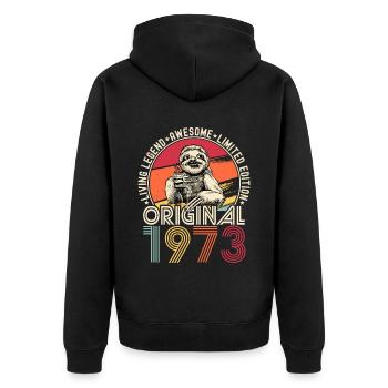 1973 Birthday vintage vintage sloth gift - Unisex Premium Organic Zip Hoodie - black - Back - Nico (187cm)