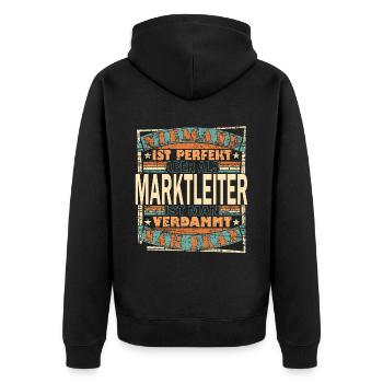 Marktleiter Chef Spruch Geschenkidee - Unisex Premium Bio Zip Hoodie - Schwarz - Hinten - Nico (187cm)