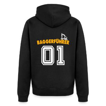 Baggerführer Bagger Baggerfahrer - Unisex Premium Bio Zip Hoodie - Schwarz - Hinten - Nico (187cm)