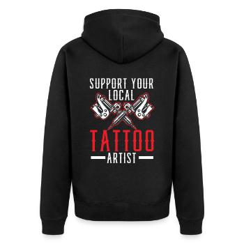 Soutenez votre tatoueur local Tatt - Veste à capuche bio Premium Unisexe - noir - Dos - Nico (187cm)