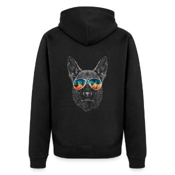 Hund mit cooler Sonnen Brille für Urlauber - Unisex Premium Bio Zip Hoodie - Schwarz - Hinten - Nico (187cm)