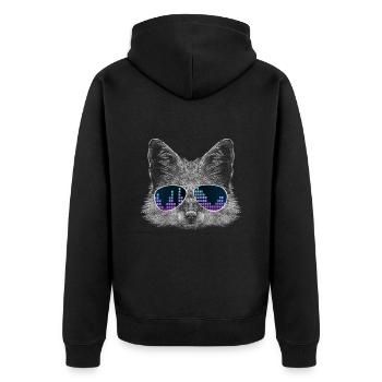 Fuchs mit Kopfhörer und cooler Equalizer Brille - Unisex Premium Bio Zip Hoodie - Schwarz - Hinten - Nico (187cm)
