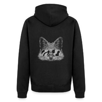 Fuchs mit Kopfhörer und cooler Equalizer Brille - Unisex Premium Bio Zip Hoodie - Schwarz - Hinten - Nico (187cm)