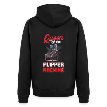 Queen Of The Flipper Machine - Pinball - Unisex Premium Bio Zip Hoodie - Schwarz - Hinten - Nico (187cm)