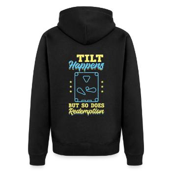 Tilt Happens - Pinball - Unisex Premium Bio Zip Hoodie - Schwarz - Hinten - Nico (187cm)