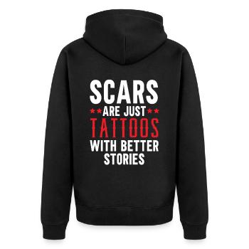 Narben sind nur Tattoos mit besseren Geschichten T - Unisex Premium Bio Zip Hoodie - Schwarz - Hinten - Nico (187cm)