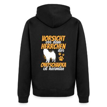 Vorsicht Owtscharka Kaukasischer Schäferhund - Unisex Premium Bio Zip Hoodie - Schwarz - Hinten - Nico (187cm)